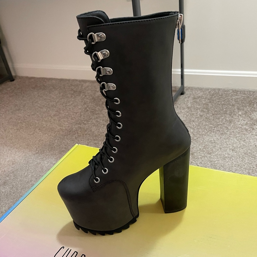 Dolls Kill, Black, Platform, Lace-Up Boots